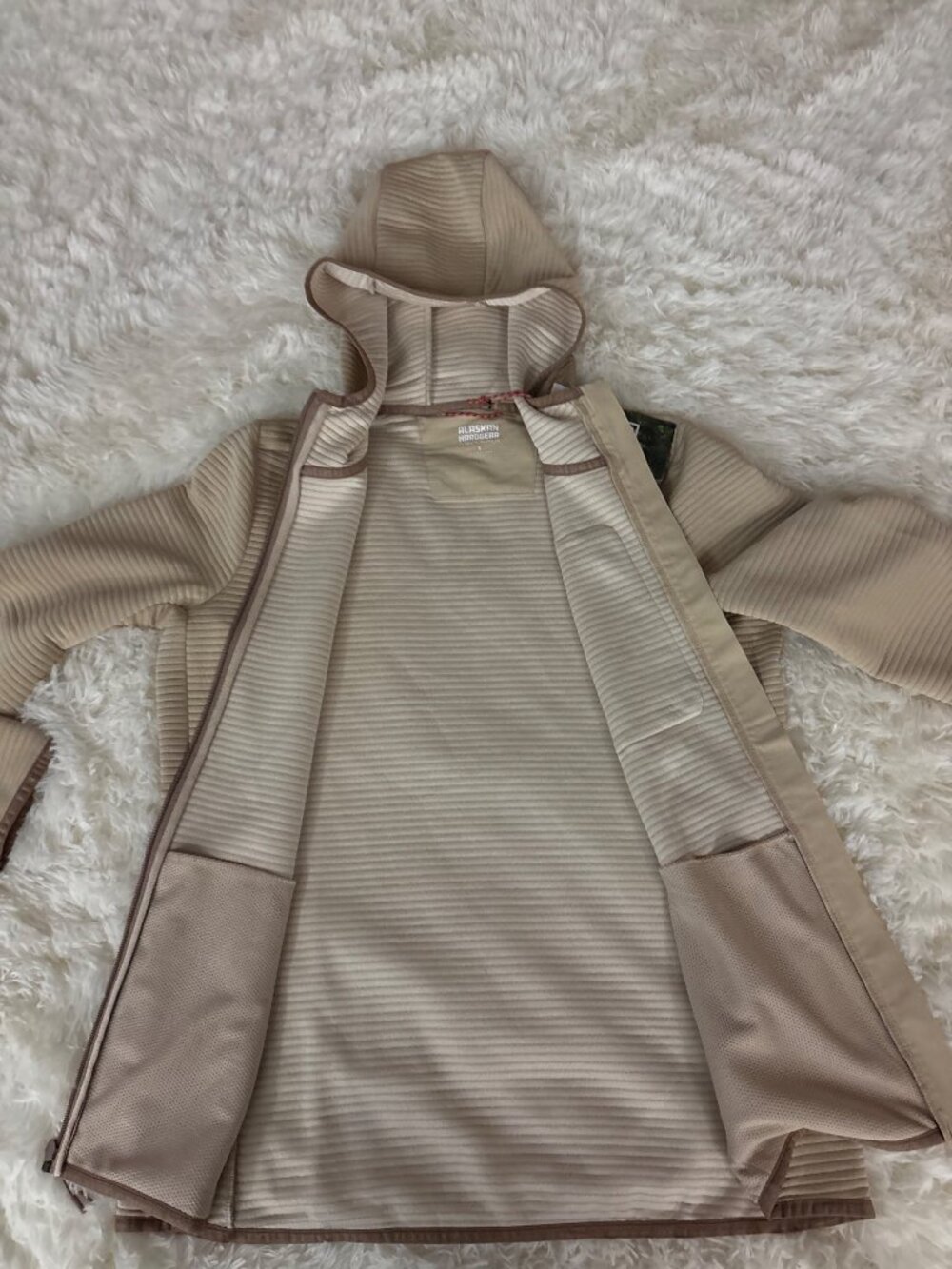 AKHG Womens Blackburn Full Zip Hoodie Beige Performance Fleece S Ribbed Design - Picture 7 of 14
